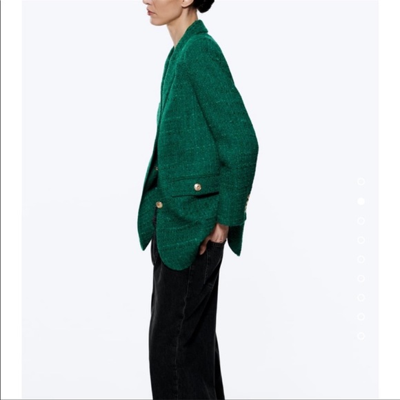 Zara Green Textured Weave Blazer - Picture 7 of 15